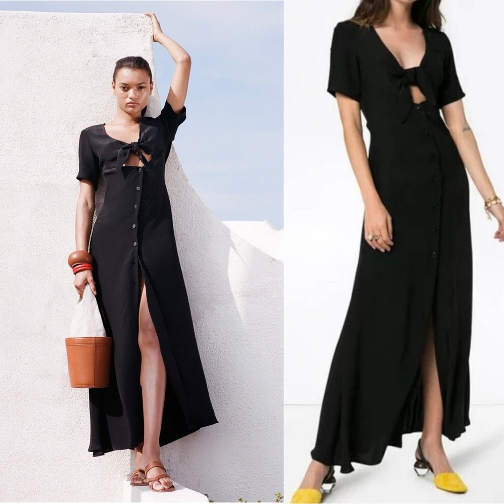 STAUD Maya Front Tie Maxi Dress Black Size 2